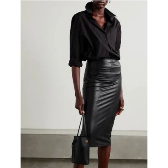 COMMANDO Black Faux Leather Pencil Midi Skirt Size L Lined Revolve - Picture 2 of 16